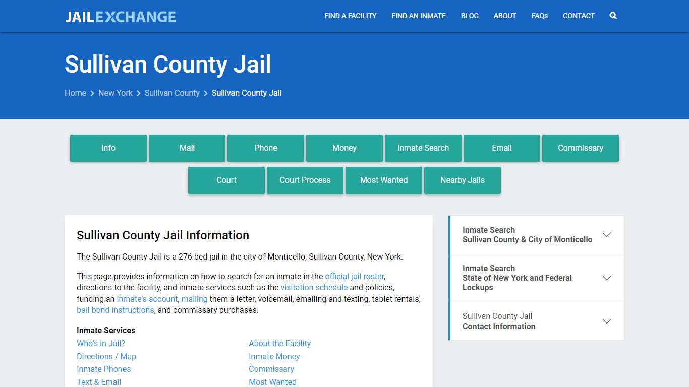 Sullivan County Jail, NY Inmate Search, Information